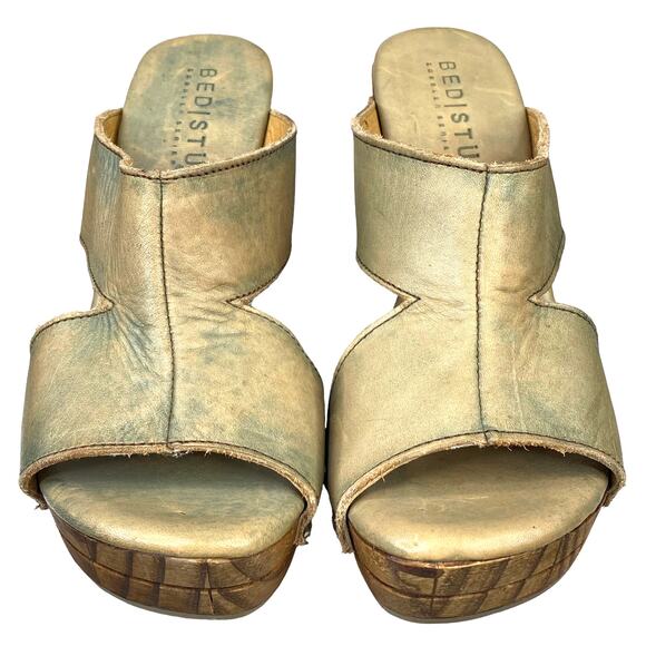 Bed Stu Women's Olea Olive Distressed Boho Wood Slip On Sandals Size US 7.5 - Picture 5 of 13